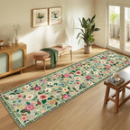 Floral Washable 2x10 Area Rugs Runner Entryway Hallway LightGreen | Flower - Image 2