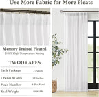 Snow White Pleated Linen Semi Sheer Light Filtering Neutral Curtains 50x96 | - Image 3