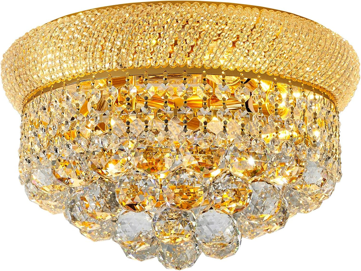 5-Light Crystal Flush Mount Chandelier Ceiling Light Fixture for Living Room Dining Room Bedroom Foyer Entryway Hallway Closet Bathroom (Gold D14)