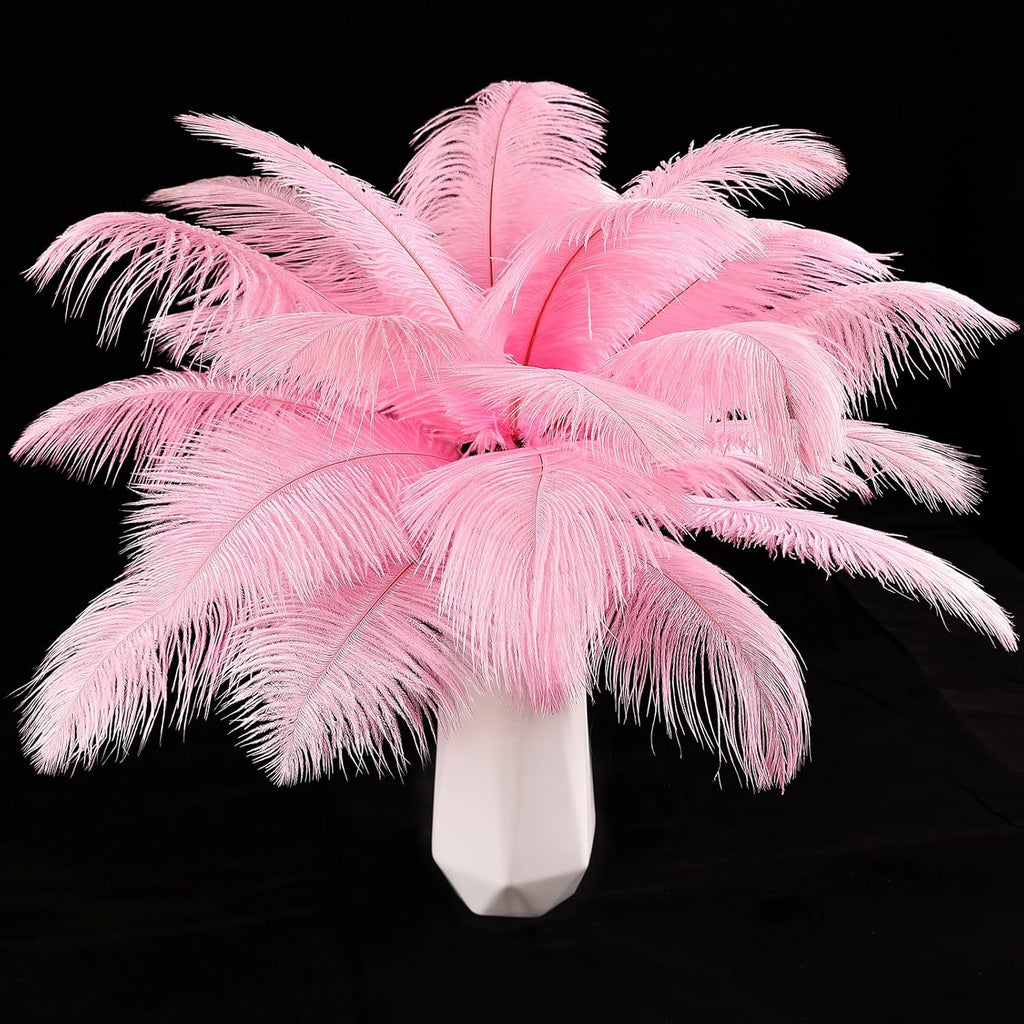 THARAHT Pink Ostrich Feathers 12pcs Natural Bulk 8-10Inch 20cm-25cm for Crafts Wedding Party Centerpieces Flower Arrangement Easter Gatsbi and Home Decoration Feathers