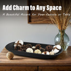 Large Decorative Bowl for Home Decor - Long Dough Bowl with Anti Slip Base for Table Centerpieces - Black Minimalist Design Dough Decor Bowl for Coffee Table, Dining Table Centerpiece