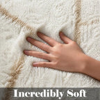 Area Rugs for Bedroom Living Room, 4x6 Fluffy White and Beige Geometric Rug | - Image 2