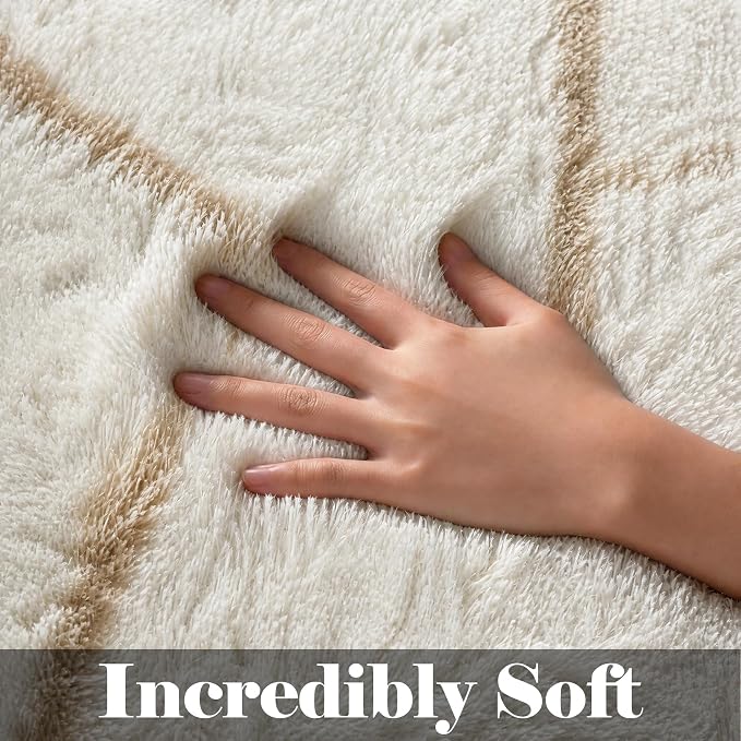 7x9 Area Rugs for Living Room Bedroom, Fluffy White and Beige Geometric Rug | - Image 2