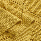 Longhui bedding Chunky Cotton Knit Throw Blanket for Couch, Sofa, Bed, or Chair, Decorative Breathable Fall Cable Knit Blanket 51 x 63 Inches, Medium Weight Mustard Yellow