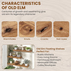 72" Floating Shelves for Wall, Rustic Elm Wood Floating Shelf for Home Decor, Wall-Mounted Display Shelves with Heavy-Duty Bracket, Long Floating Shelf for Bathroom, Kitchen, Natural Color