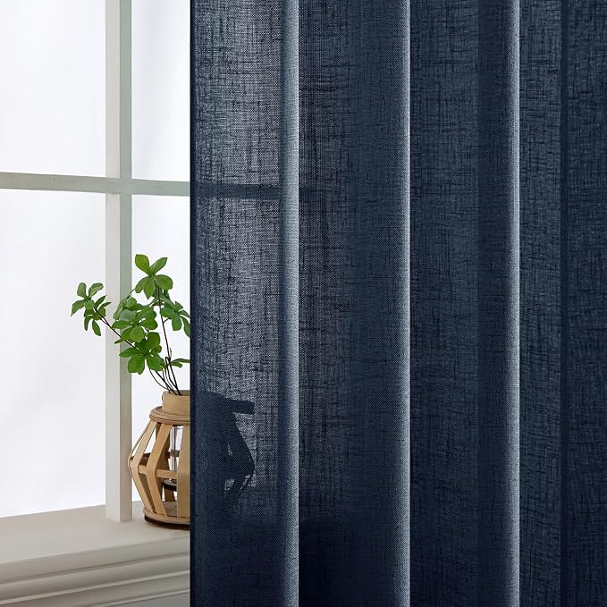 MIULEE Navy Blue Linen Curtains 52x54 Inch 2 Panels - Image 5
