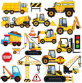 Tevxj Construction Vinyl Gel Clings, 20 Pcs Yellow & Black Transportation Stickers for Kids, Reusable Wall & Window Decor, Airplane, Truck Decals, Party Supplies