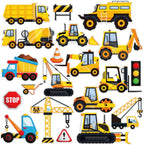 Tevxj Construction Vinyl Gel Clings, 20 Pcs Yellow & Black Transportation Stickers for Kids, Reusable Wall & Window Decor, Airplane, Truck Decals, Party Supplies