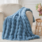 Lotus Karen Faux Fur Throw Blanket Sky Blue - Big Bubble Rabbit Fluff Blanket for Couch Bed Sofa,Softest Fluffy Fuzzy Cozy Blanket,Thick Furry Plush Shaggy Warm Blankets for Women,60x80 Inches