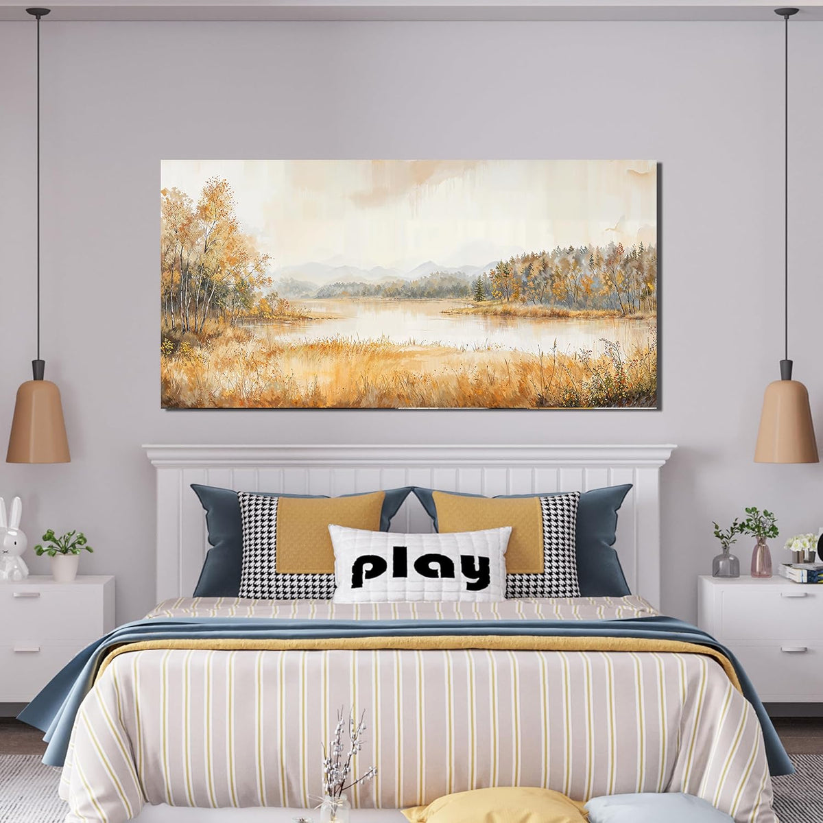 KUPTEU Canvas Wall Art Decor Wall Art Pictures for Living Room Coastal Landscape Art Prints Art Work for Wall Decor Lakeside Wall Decorations Artwork for Walls Bedroom Home Aesthetic Decor 20"X40"