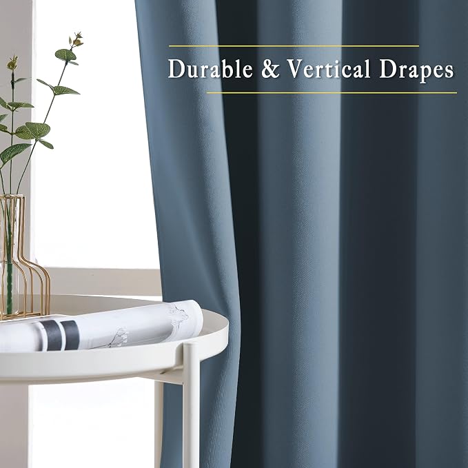 NICETOWN Smoky Blue Curtains 90 inch Length, Sound Reducing Thermal Insulated - Image 5