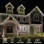 QITONG White Icicle Lights for Outside, 33ft 400 LED Christmas Lights Plug in, Connectable Clear Wire String Lights Indoor with 8 Modes