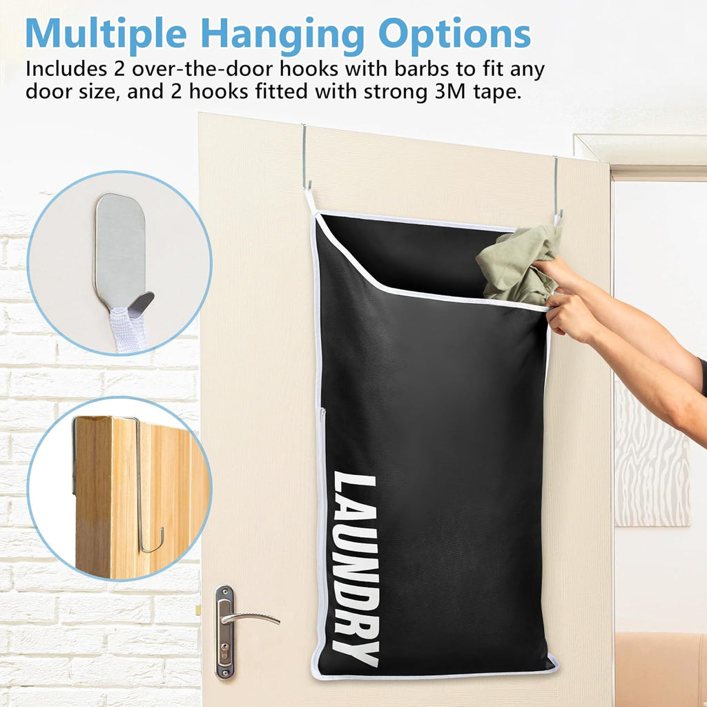 Hanging Laundry Hamper Bag XL 40x22", Space Saving over the Door Storage Bags, Behind the Door Hampers for Dirty Clothes & Wall Mounted Basket for Bathroom, Organizer for Small Room Spaces RV