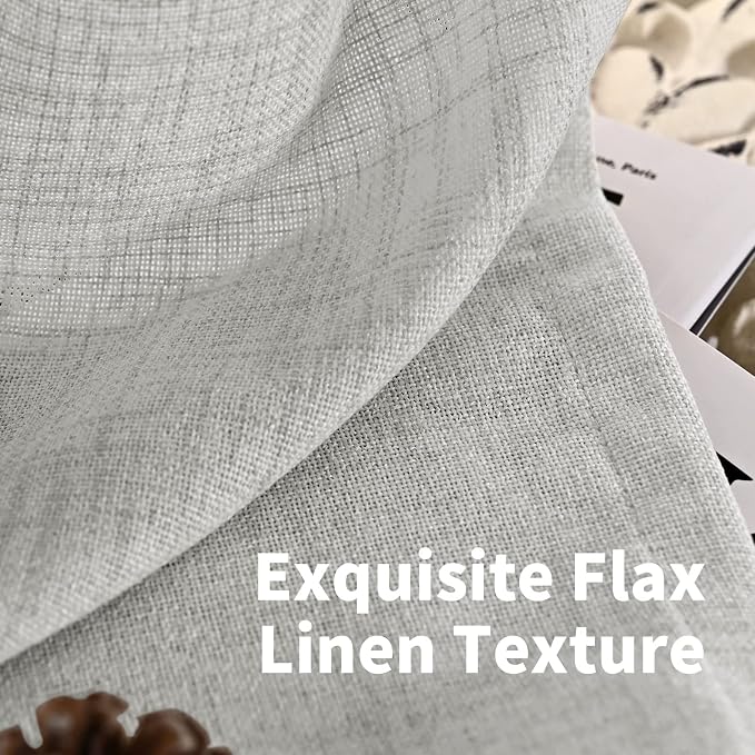 YoungsTex Light Grey Linen Semi Sheer Curtains 45 Inch Length 2 Panels | Short - Image 4