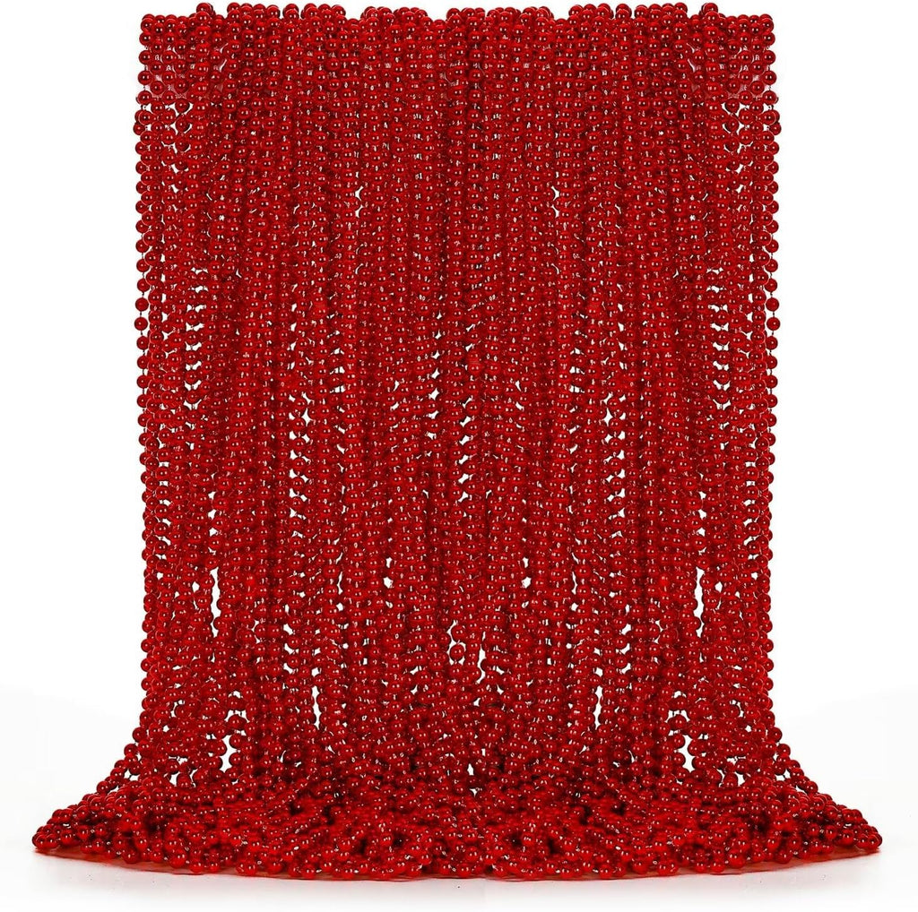 50PCS Bead Necklace, Red Christmas Bead Stuff Party Favors, 33" Necklaces Festival Parade Throw Accessories for Wedding Birthday Valentines Mardi Gras Christmas Celebrations Decorations