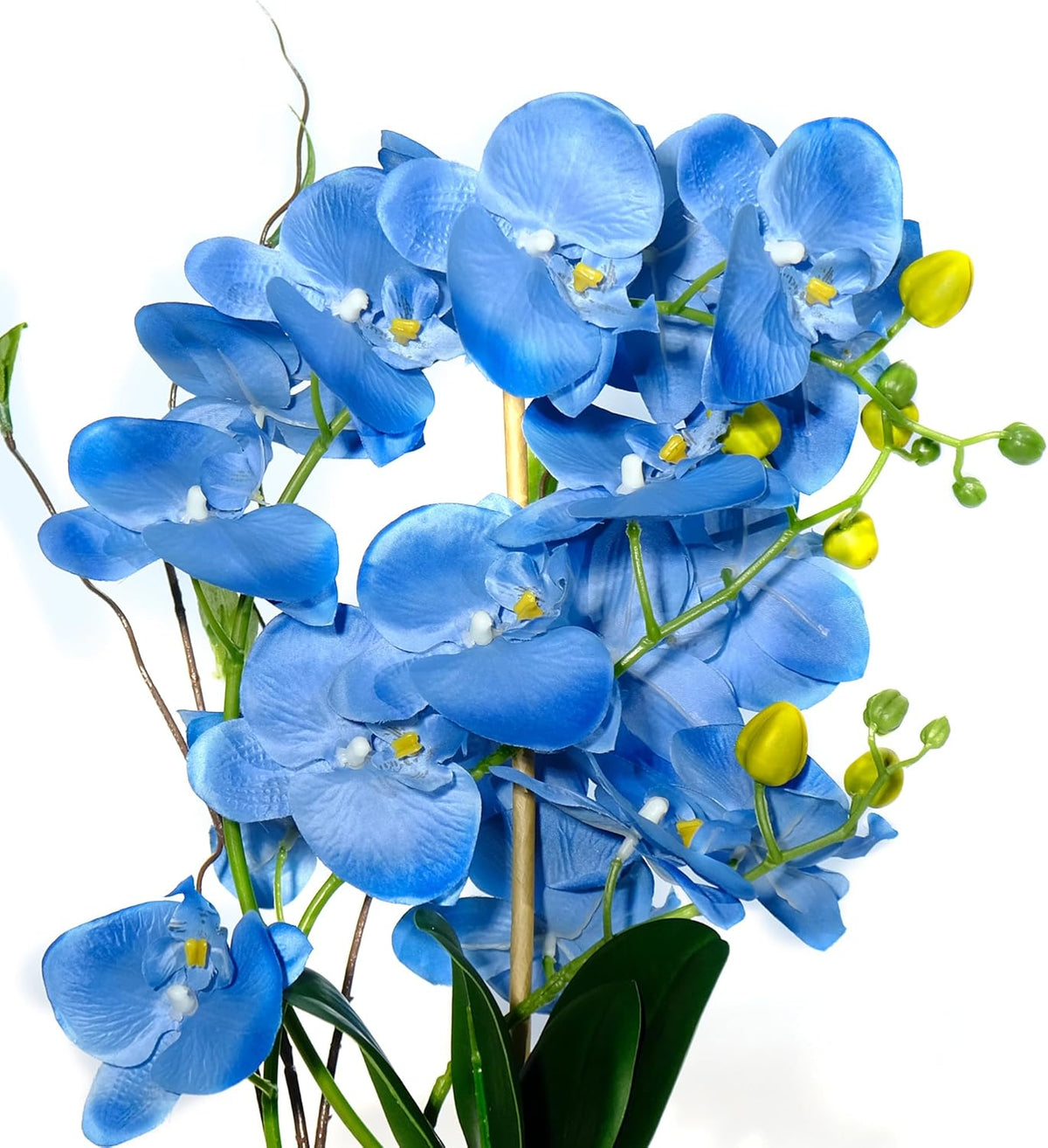 Orchid Artificial Flowers with Gray Vase Large Silk Faux Phalaenopsis Flowers for Dining Room Table Floral Centerpieces Indoor Decoration,Blue