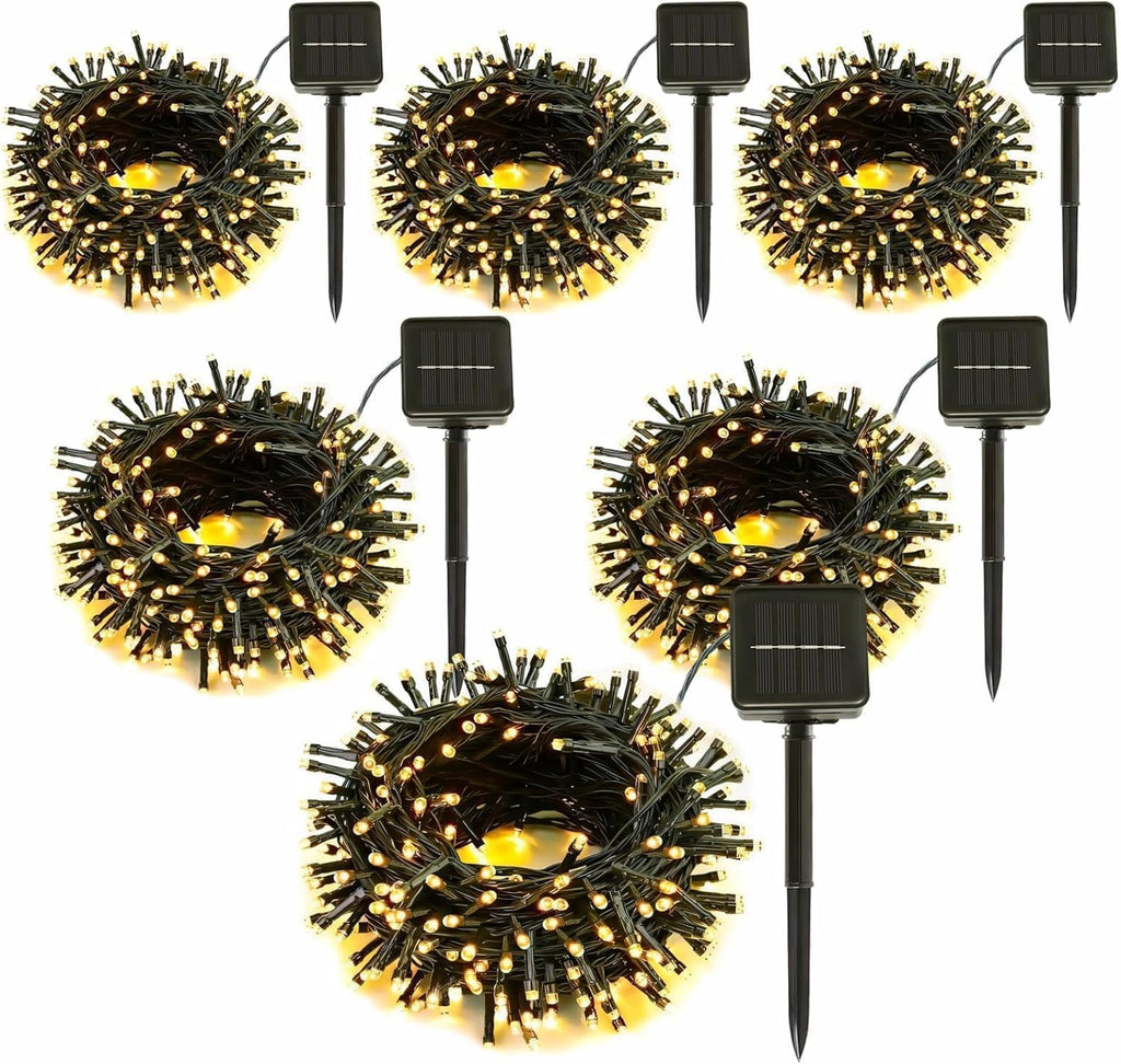 6 Pack Solar String Lights Outdoor, 600 LED Extra-Long 236Ft Solar Lights Outdoor with 8 Lighting Modes, IP65 Waterproof for Garden, Patio, Xmas, Balcony, Tree, Wedding, Party Decor (Warm)