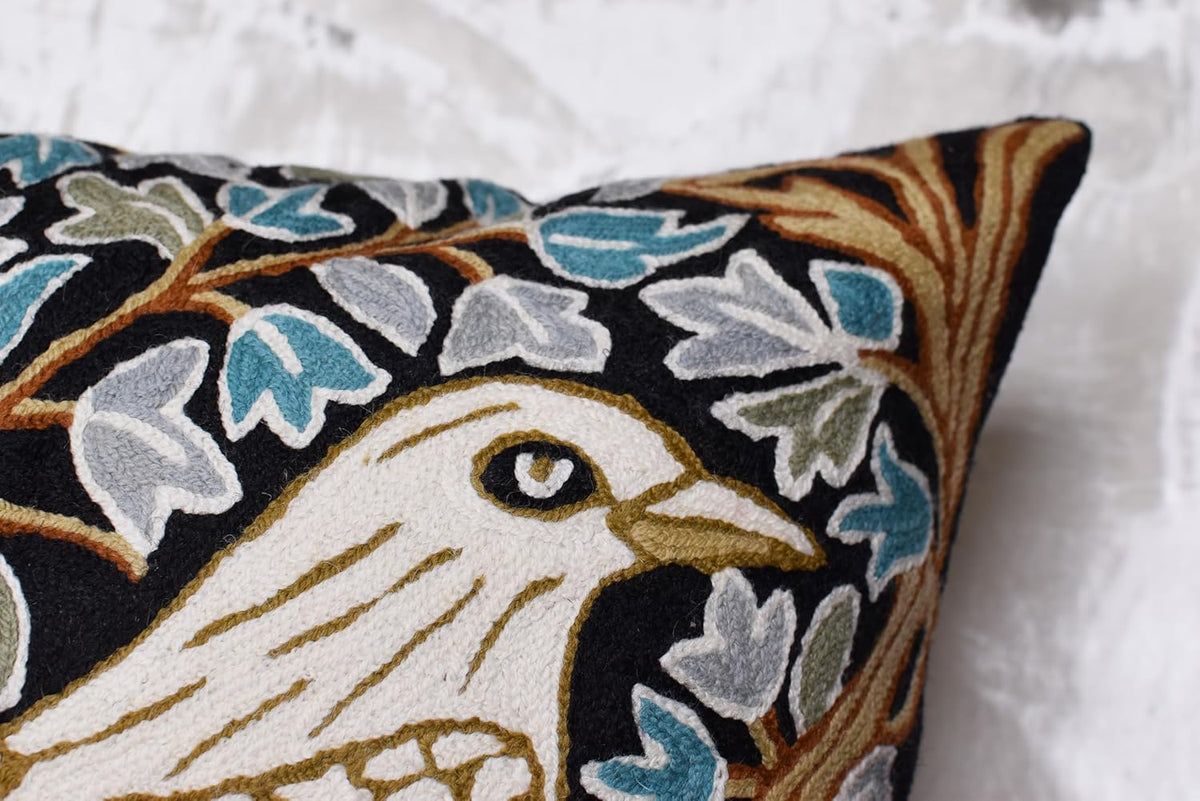 Cream Floral French Style Modern Floral Throw Pillow Cover - Hand Embroidered - 18x18 - White, Multicolor - Living Room, Bedroom, Outdoors, Accent, Home Staging
