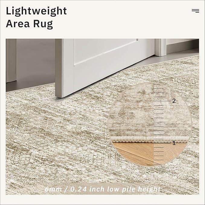Soalmost 6x6 Brown Round Rug 6ft Circle Living Room Area Rugs Non-Slip | - Image 6