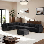 ovios Sectional Sofa Couch with L-Shape Chaise Ottoman, Comfy Modular Cloud Couches with Deep Seat, Modern Upholstered Plush Corduroy Sofas Set for Living Room, 8-Seater, Black