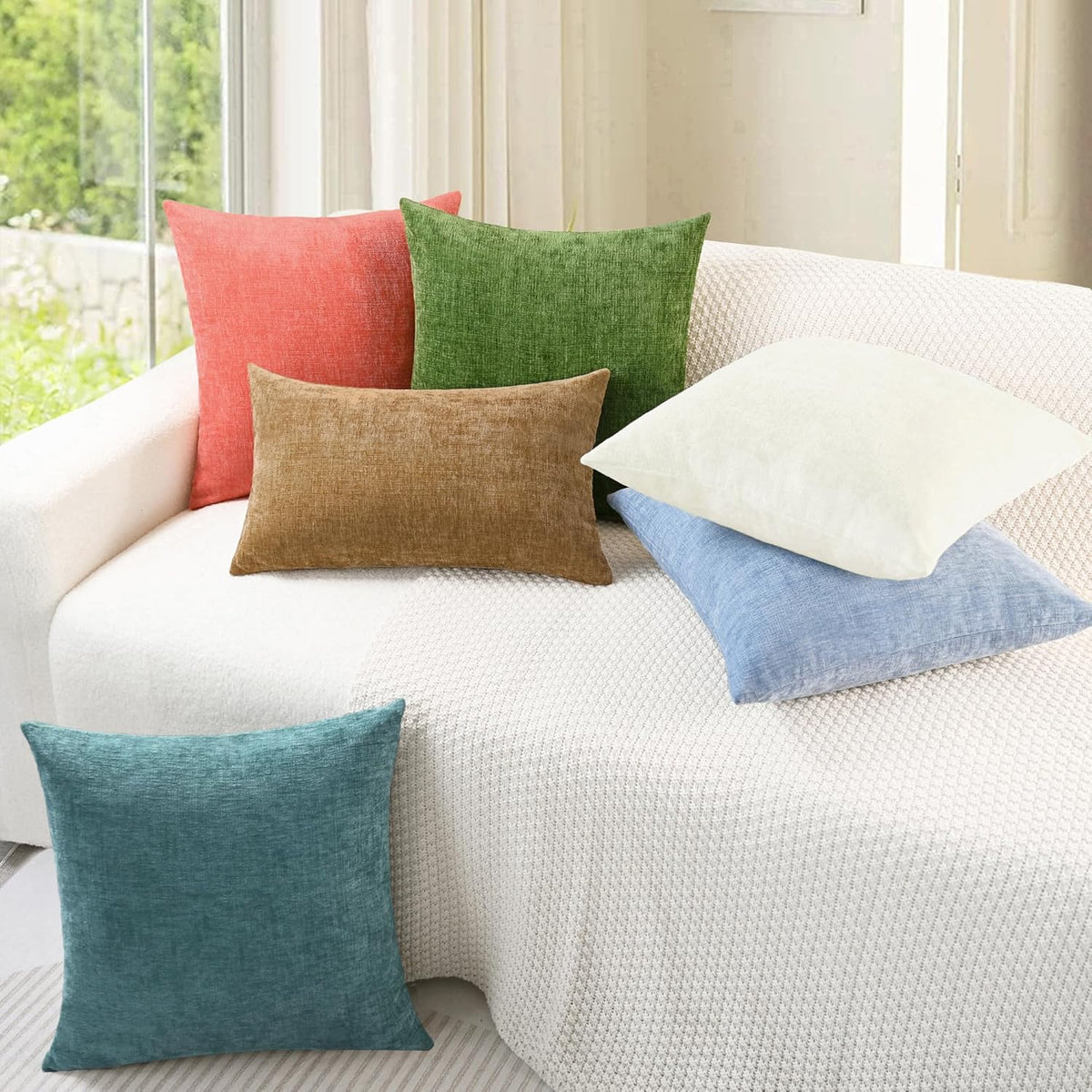 CaliTime Throw Pillow Covers Decorative 22 X 22 Inches Pack of 2 Cozy Chenille Cushion Cases for Couch Sofa Bed Living Room Home Forest Green