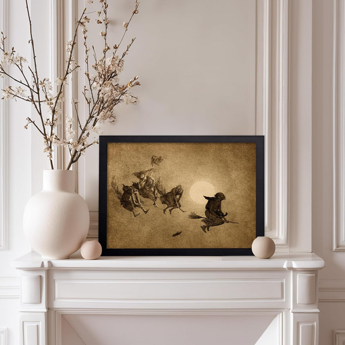 Poster Master Vintage William Holbrook Beard Poster - Retro Occult Print - Gift for Gothic, Horror Fan - The Witches Ride, Pagan, Goth, Magic - Wall Decor for Bedroom, Dorm, 8x10 Black Framed
