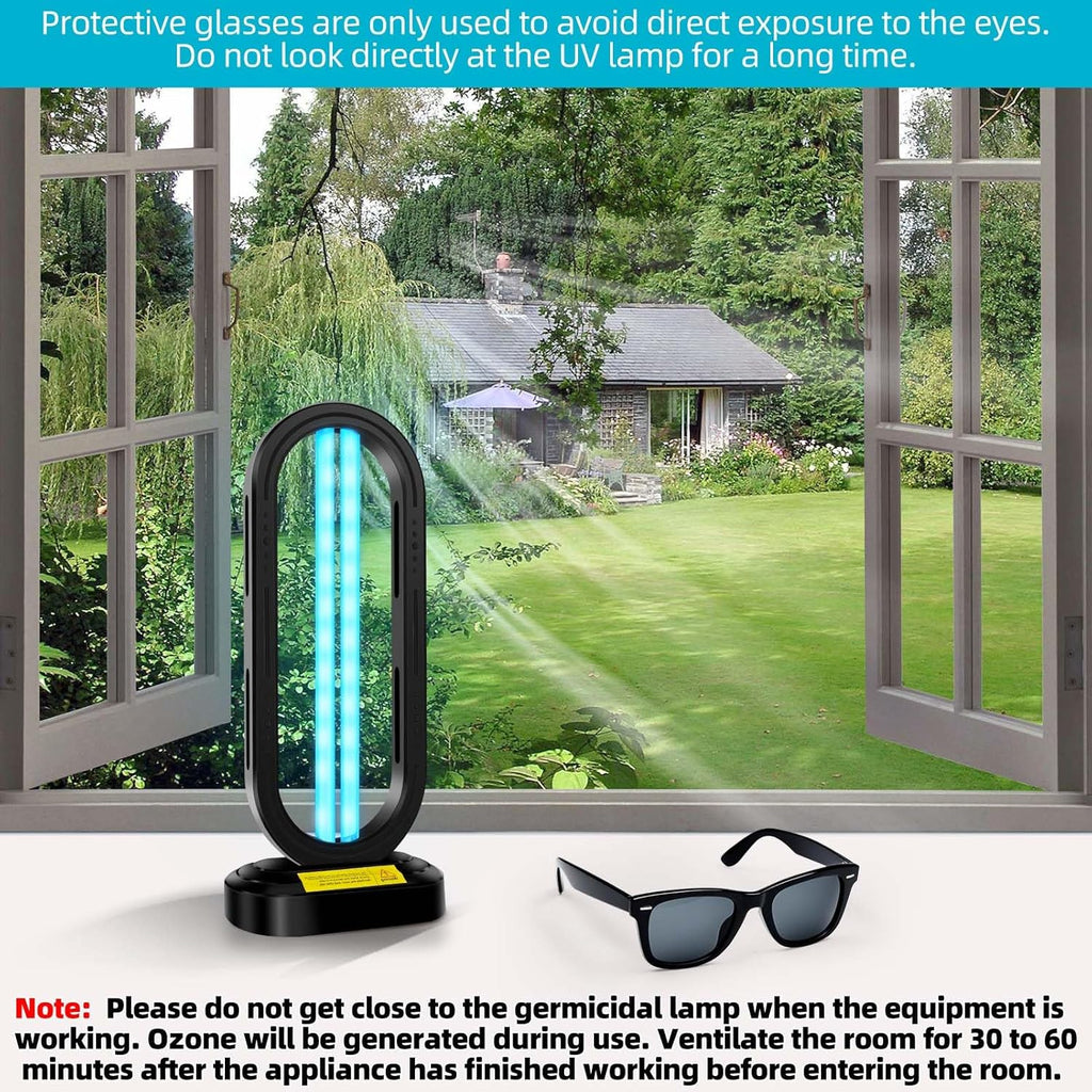 UV Light Sanitizer,4-Speed Timing and Remote Control UVC Home Disinfection Device,Portable Ultraviolet Light Sanitizer for Dust Mites,UV Lamp for Whole Room,Black