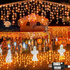 33 FT 400LED Halloween Lights, Orange Icicle Lights for Outside, Clear Wire Twinkle String Light with Timer 8 Modes Waterproof for Window House Patio Yard Wedding Classroom Festival Decor