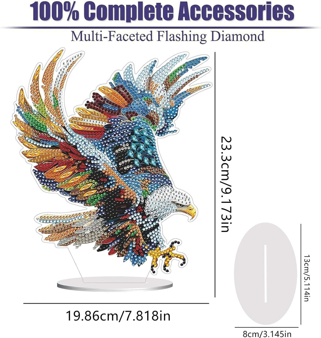 Diamond Painting Kits for Adults Beginners, 5D Full Drill Eagle Crystal Art Desktop Ornament, DIY Single Sided Home Office Desk Decor, Creative Craft Gift Set with Tools