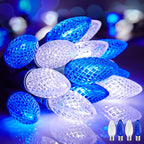 Minetom 100 Feet Led Christmas Lights,Blue White C9 Christmas String Lights Outdoor, 100 Strawberry Bulbs Connectable UL Certified for Indoor Outdoor Roofline Patio Holiday Party Backyard Xmas Decor