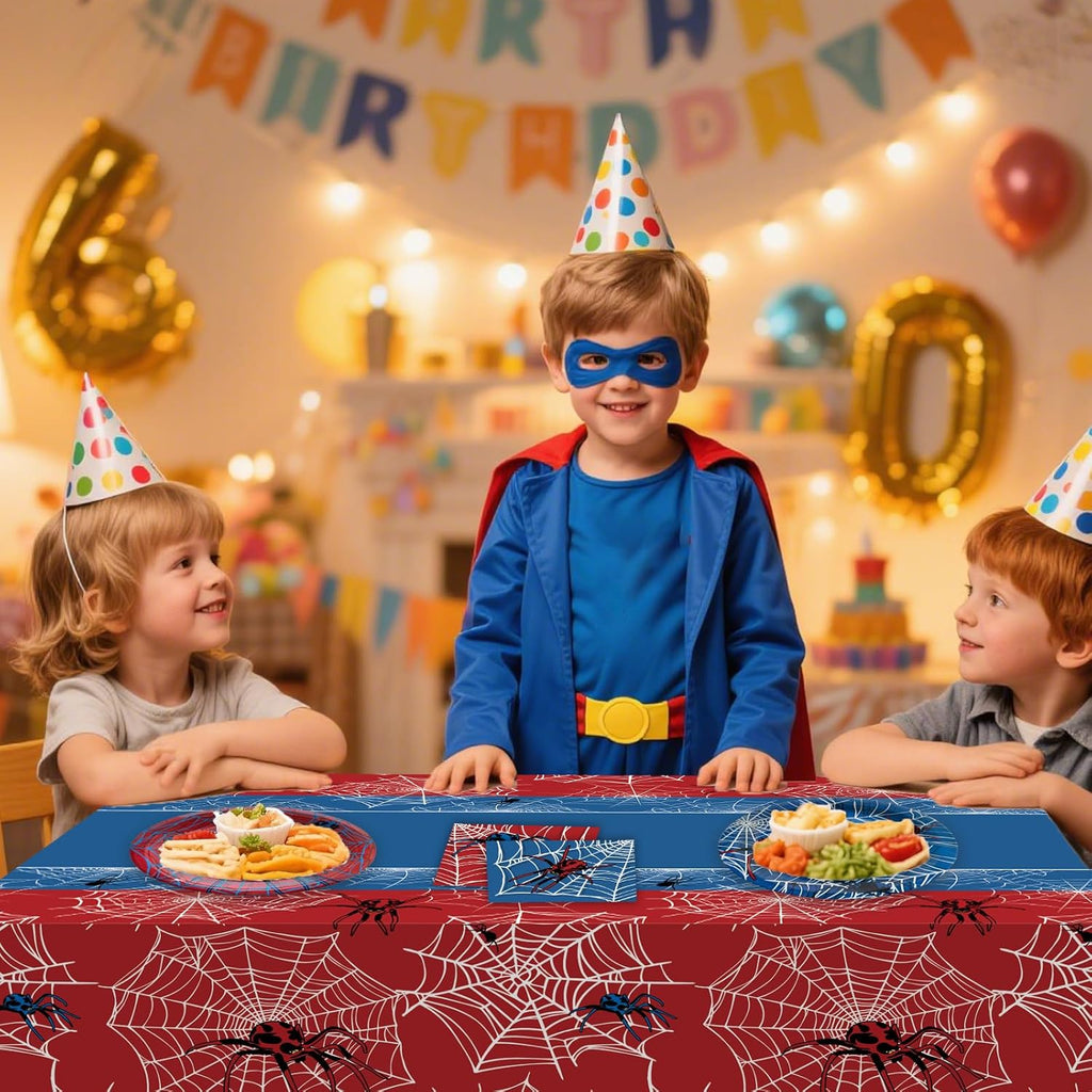 3 Pcs Spider Birthday Party Tablecloth 54 x 108 inch Plastic Table Cloth Disposable Red and Blue Tablecloth Rectangle Table Cover for Spider Birthday Party Decorations Halloween Supplies