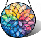 Stained Glass Window Hanging, Colorful Flower Petals Sun Catchers Diamond Glass Panel Hangings Suncatcher Decor for Birthday for Women, Men, Wife, Aunt, and Mom 6.3 in