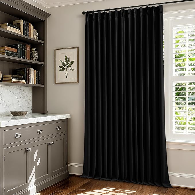 Black 90 Inch Pinch Pleated 100% Blackout Curtains - Image 9