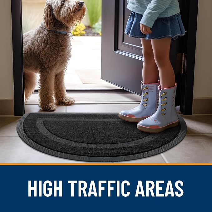 OLANLY Half Circle Front Door Mat Outside 35x23 All-Season Rubber Doormat | Jet - Image 6