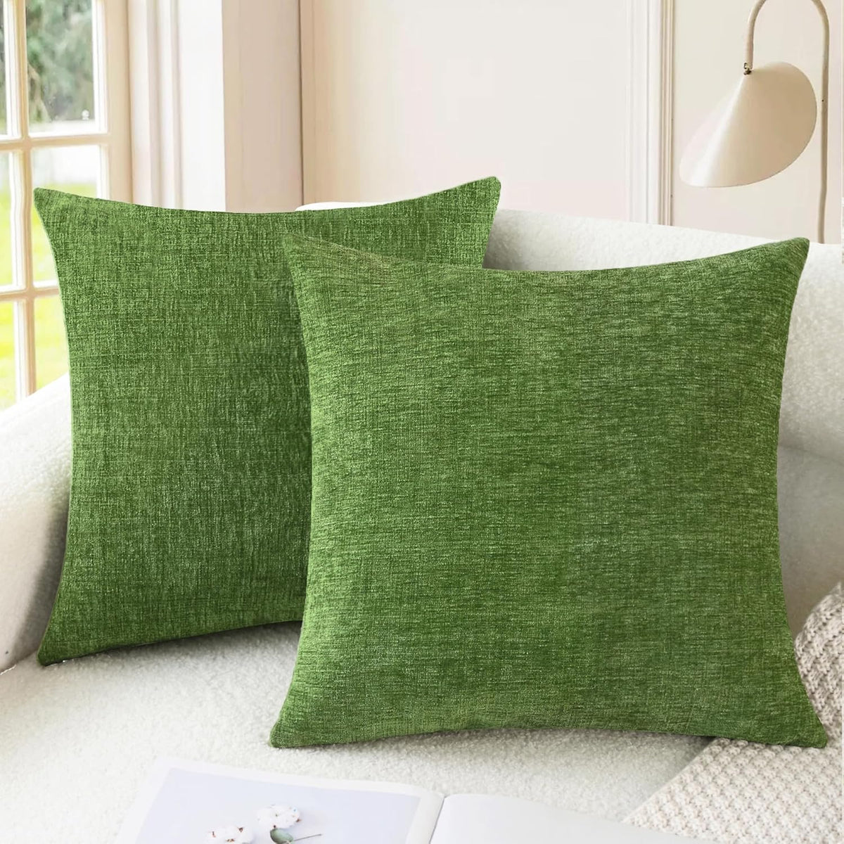 CaliTime Throw Pillow Covers Decorative 22 X 22 Inches Pack of 2 Cozy Chenille Cushion Cases for Couch Sofa Bed Living Room Home Forest Green
