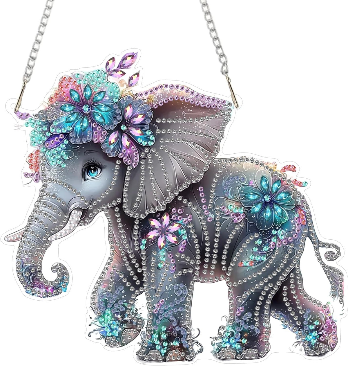 SENQAO Elephant Diamond Art Hanging Kit for Adult, Special Shaped Rhinestone, Double Sided DIY Acrylic Diamond Art Painting Window Pendants Home Garden Wall Hanging Kits Hanging Ornament
