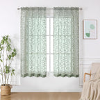 Sage Green Sheer Curtains 63 inch Length - Image 2