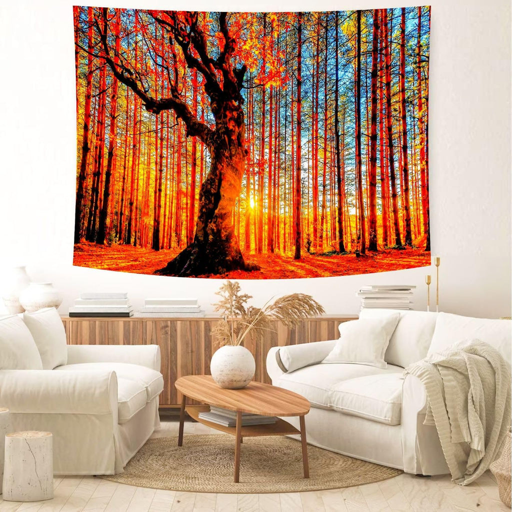 Delur Sunset Forest Tapestry Tree of Life Tropical Rainforest Landscape Tapestry Wall Hanging Scenic Nature Woodland Natural Sunrise Headboard for Bedroom Living Room Home Decor (59.1" x 78.7")