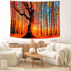 Delur Sunset Forest Tapestry Tree of Life Tropical Rainforest Landscape Tapestry Wall Hanging Scenic Nature Woodland Natural Sunrise Headboard for Bedroom Living Room Home Decor (59.1" x 78.7")