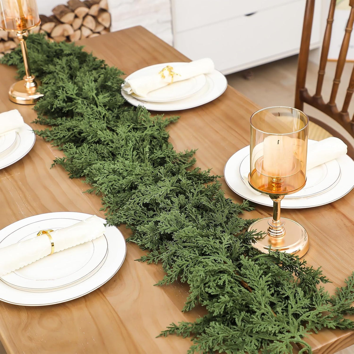 Jutom 1 PCS 6 ft Christmas Cedar Garland - Artificial Realistic Holiday Cedar Pine Needles Greenery Garland Decoration for Mantel Table Winter Party