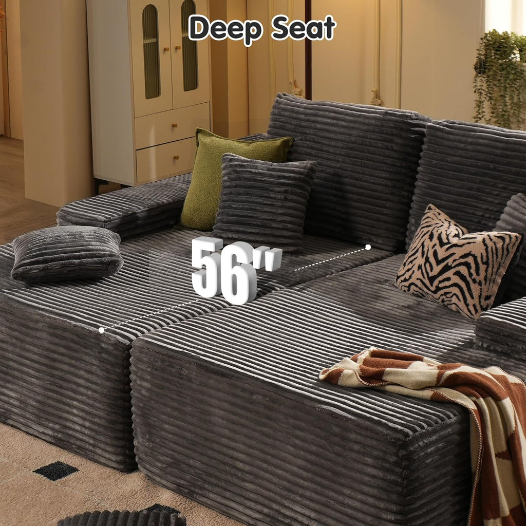 ovios 81" Oversized Sectional Double Lounge Chaise with Cloud Plush Sofa Bed, No Assembly Required, Fluffy Modern Sleeper Loveseat Chair for Indoor Living Room Bedroom Reading, Grey (Plush Fabric)