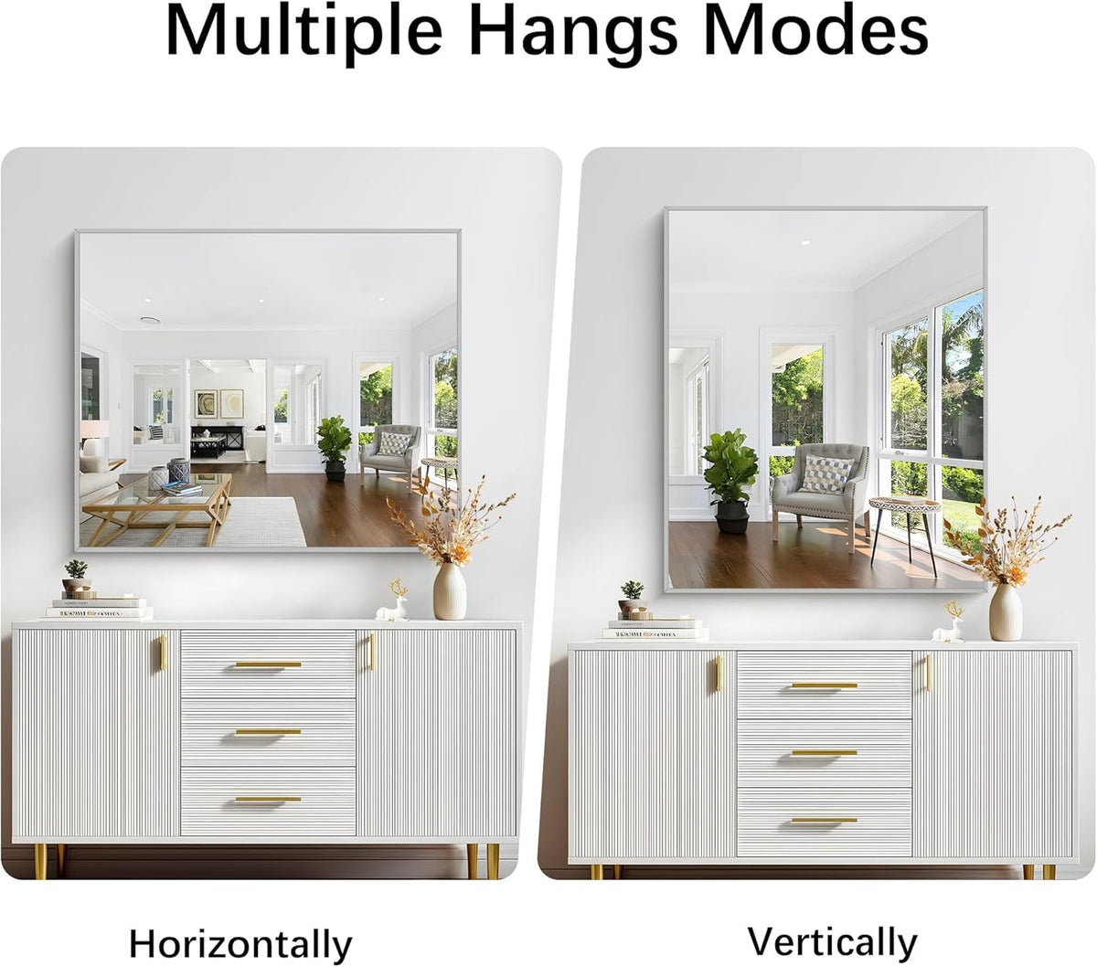Silver Bathroom Mirror for Wall, 30x36 Inch Rectangle with Metal Frame, Modern Vanity for Bathroom Living Room, Entryway Hangs Horizontal or Vertical