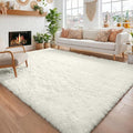 Amdrebio Cream Ivory White Plush Area Rug 4x6 by Amdrebio