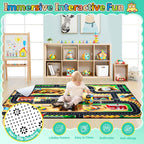 Kids 3x5 Ft Construction Site Play Rug, Baby Play Mat, Tufted Wool & Rubber, Non-Slip, Stain & Fade Resistant, Machine Washable, Rustic Cartoon Construction Site Pattern