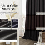 Black 100% Blackout Linen Curtains 63 Inch Length 2 Panels Set - Image 7