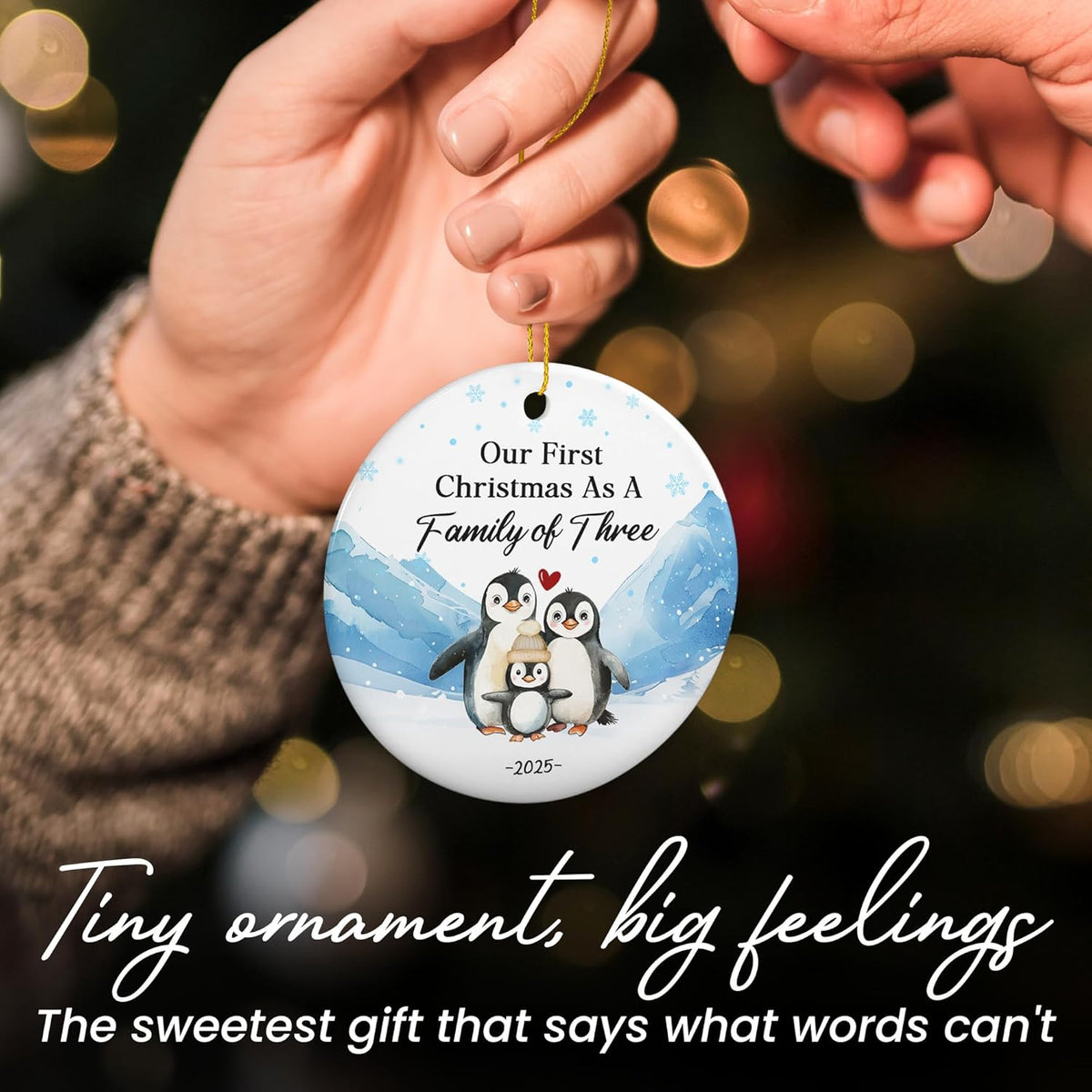 OASSIE Pregnancy Announcement Christmas Decorations - Penguin Ceramic Christmas Ornaments 2025 for Tree Decorations - New Mom Gifts for Women, New Dad Gifts for New Parents, Baby Announcement Ornament