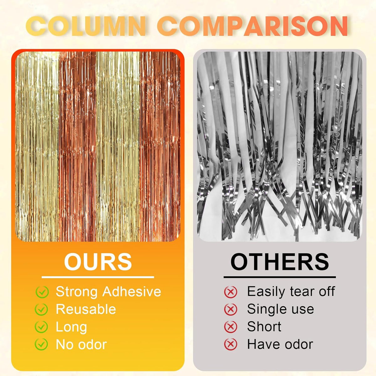 3 Pack 3.3 x 8.2 ft Rose and Champion Foil Fringe Backdrop Curtains, Tinsel Streamers Party Decorations, Fringe Backdrop, Door Shimmer for Anniversary or Birthday Party
