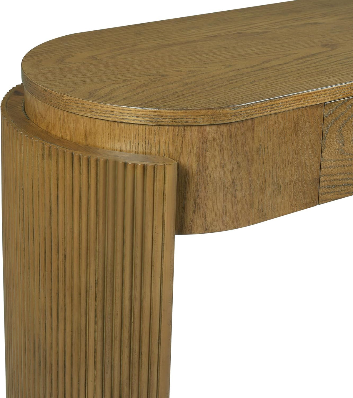 55" Sofa Table with Oval Top and 2 Drawers, Entryway Console Table with Fluted Design for Hallway,Foyer,Entry and Living Room (Fully Assembled-Pine Wood)
