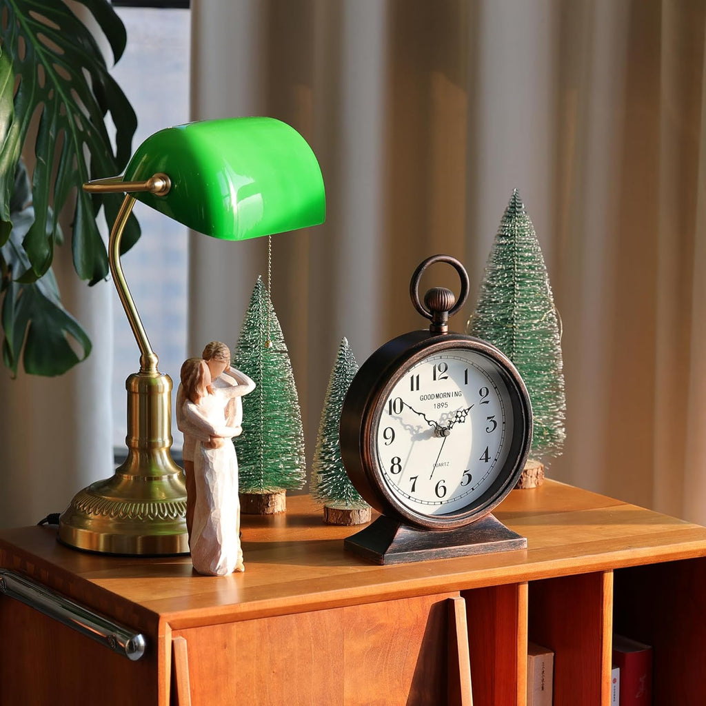 AYRELY® 7-Inch Vintage Mantel Clock with Handle,Antique Metal Desk Clocks Battery Operated,Retro Table Clock for Bedroom Living Room Shelf Farmhouse Fireplace Décor