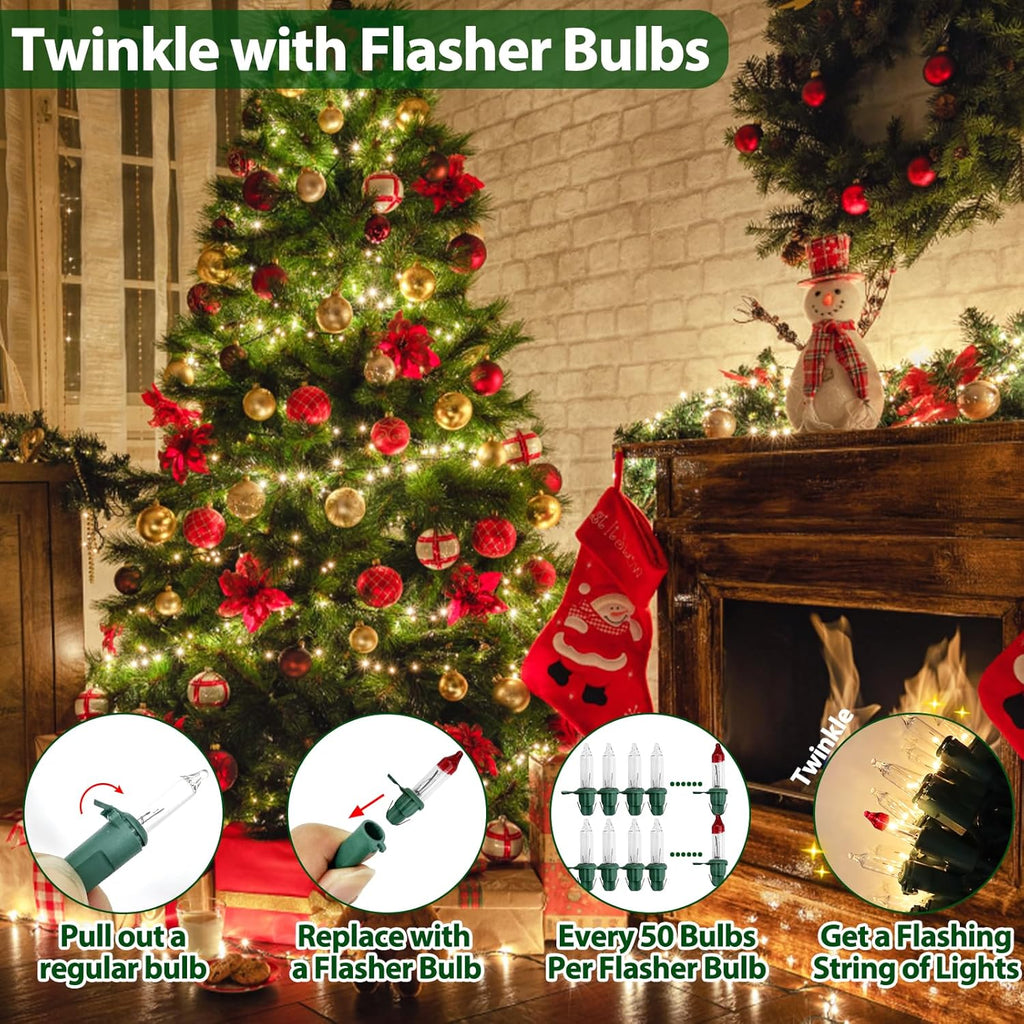 Clear Christmas Lights 50FT 200 Incandescent Bulbs Warm White Mini Lights with Green Wire for Christmas Tree, Garland, Thanksgiving, Wedding, Party, Home, Indoor & Outdoor Festival Decoration
